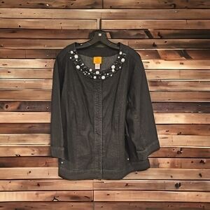 RUBY Rd womens plus black denim blazer jacket with jewels sz 22W